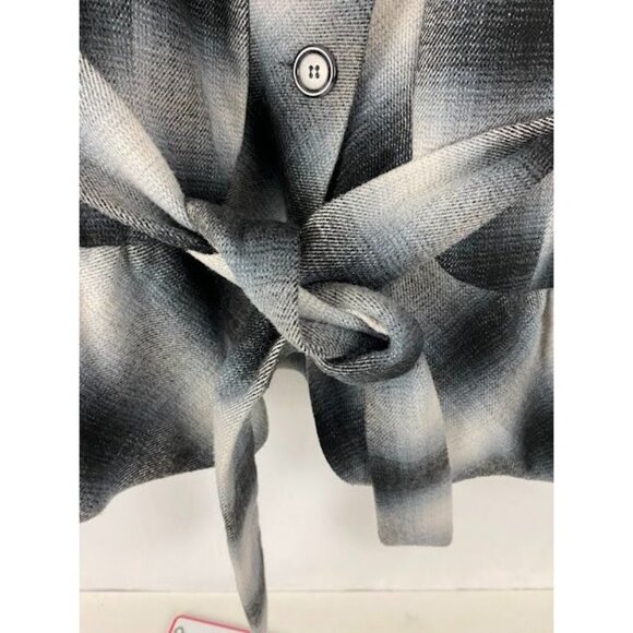 Robert Lewis Blue Gray Plaid Ruffled Belted Jacket Women's Medium. - Picture 8 of 16